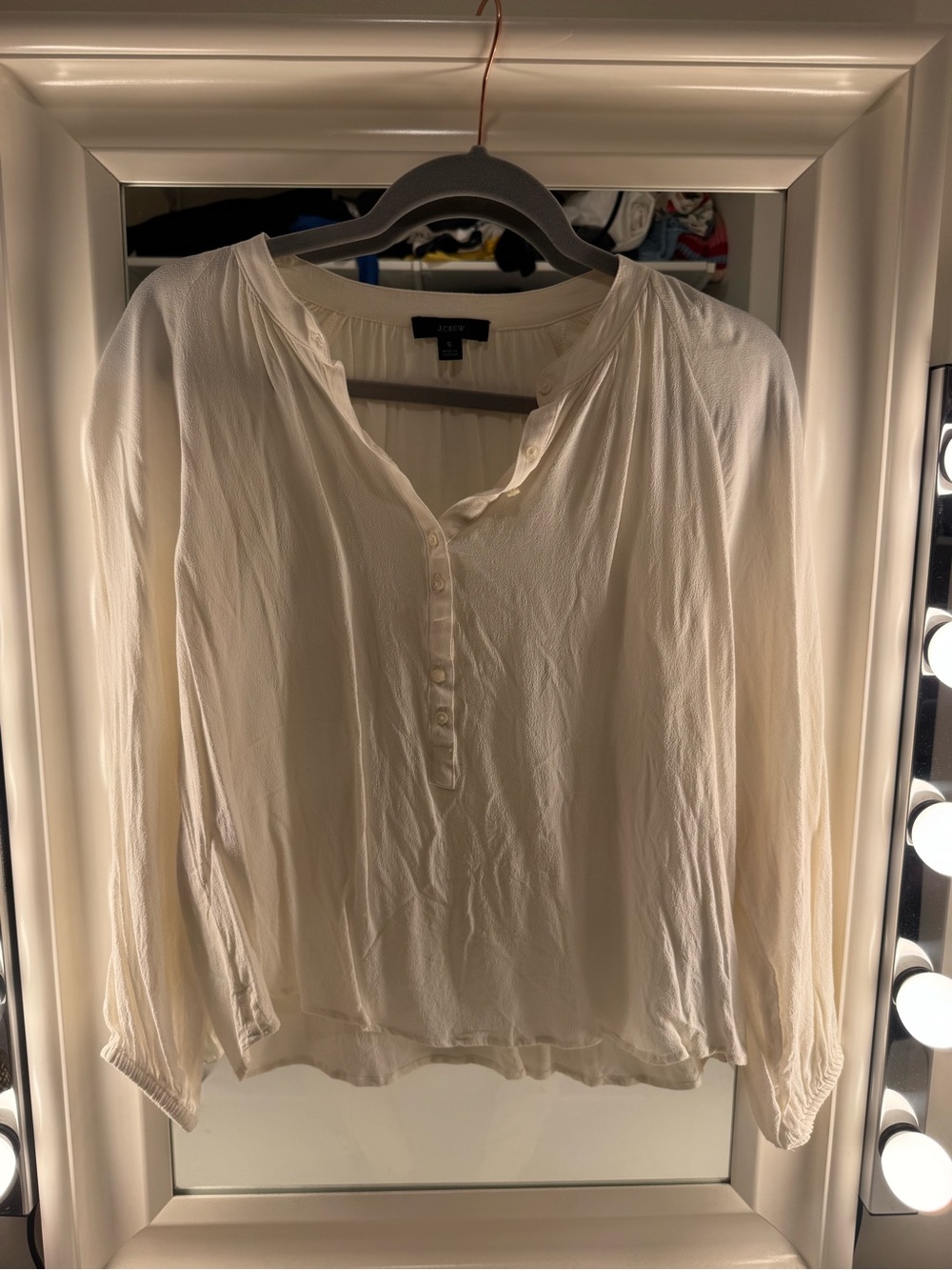 J. Crew Cream Button-Front Peasant Blouse